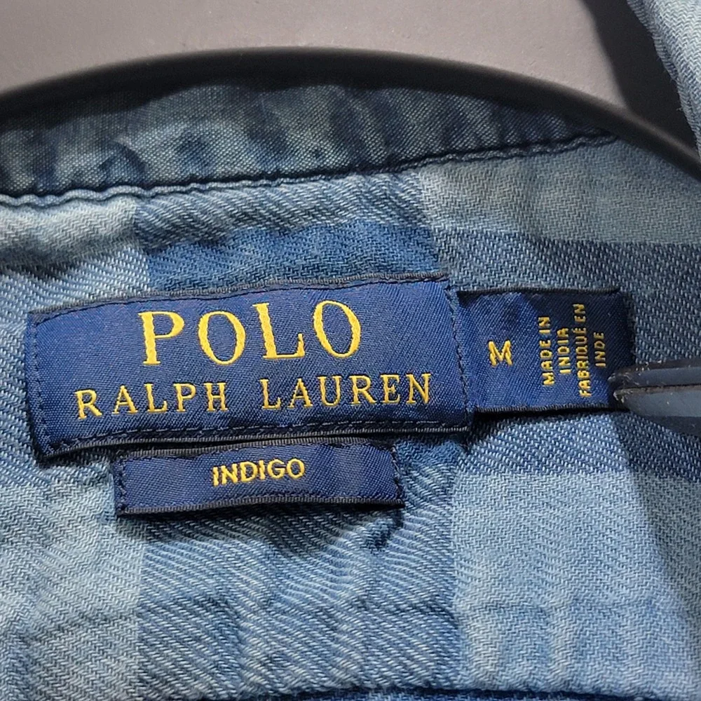 Polo Ralph‎ Lauren Indigo Blue Buffalo Plaid Double Face Flannel Shirt Mens M